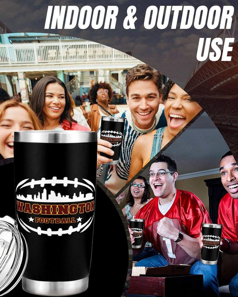 Gyothrig Football Fan 20 Oz Insulated Travel Coffee Cup Mug Tumbler with Lid Washington Themed Merch Shop Men Women Sport Stuff Apparel Commanders Team Decor Accessories Husband Boyfriend BF Dad Birthday Gift - Image 4